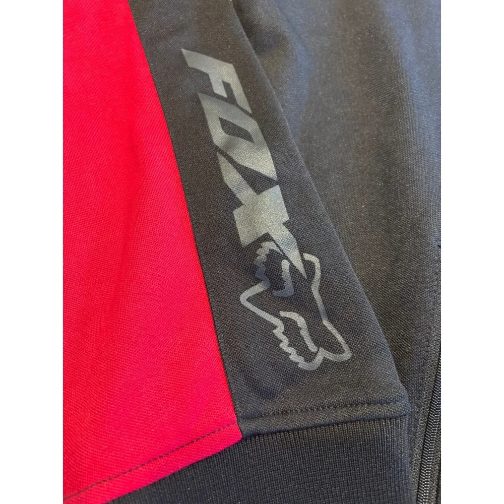 Fox Racing Mens XXL Track Jacket Black Red Chevron Full Zip Mock Neck 02962‎